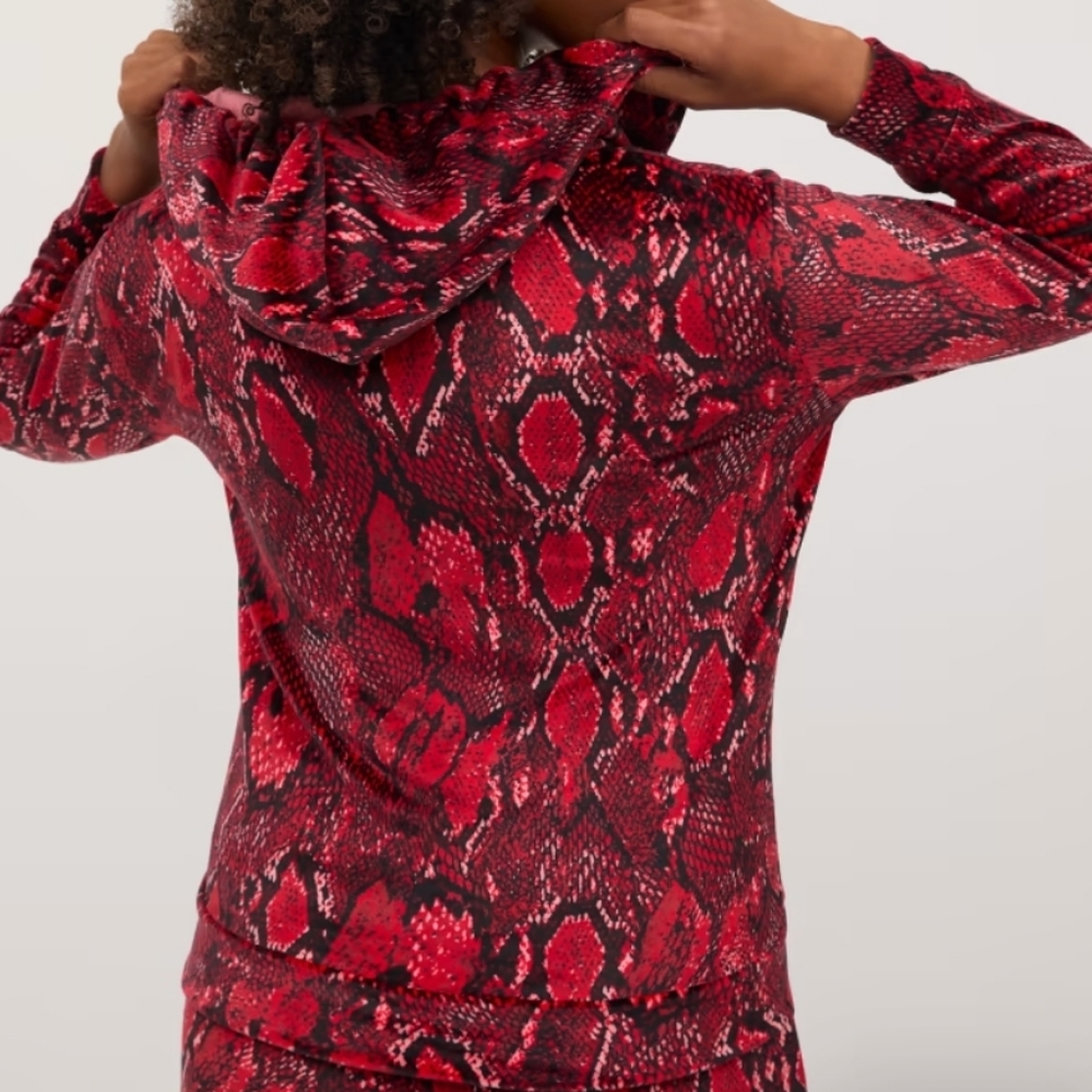 SNAKE-PRINT VELOUR HOODED ZIP-FRONT JACKET